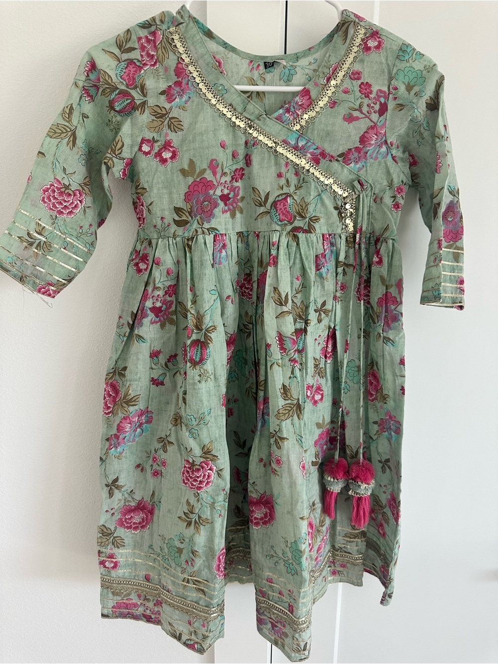 Girls Mint Floral Wrap two piece Indian kurtha sharara set